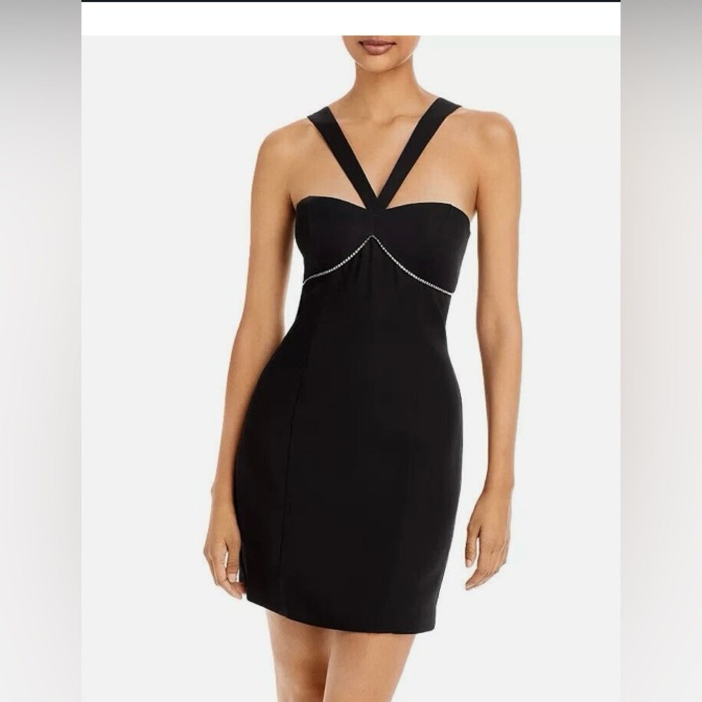 Aqua rhinestone black mini dress size 0 NWT